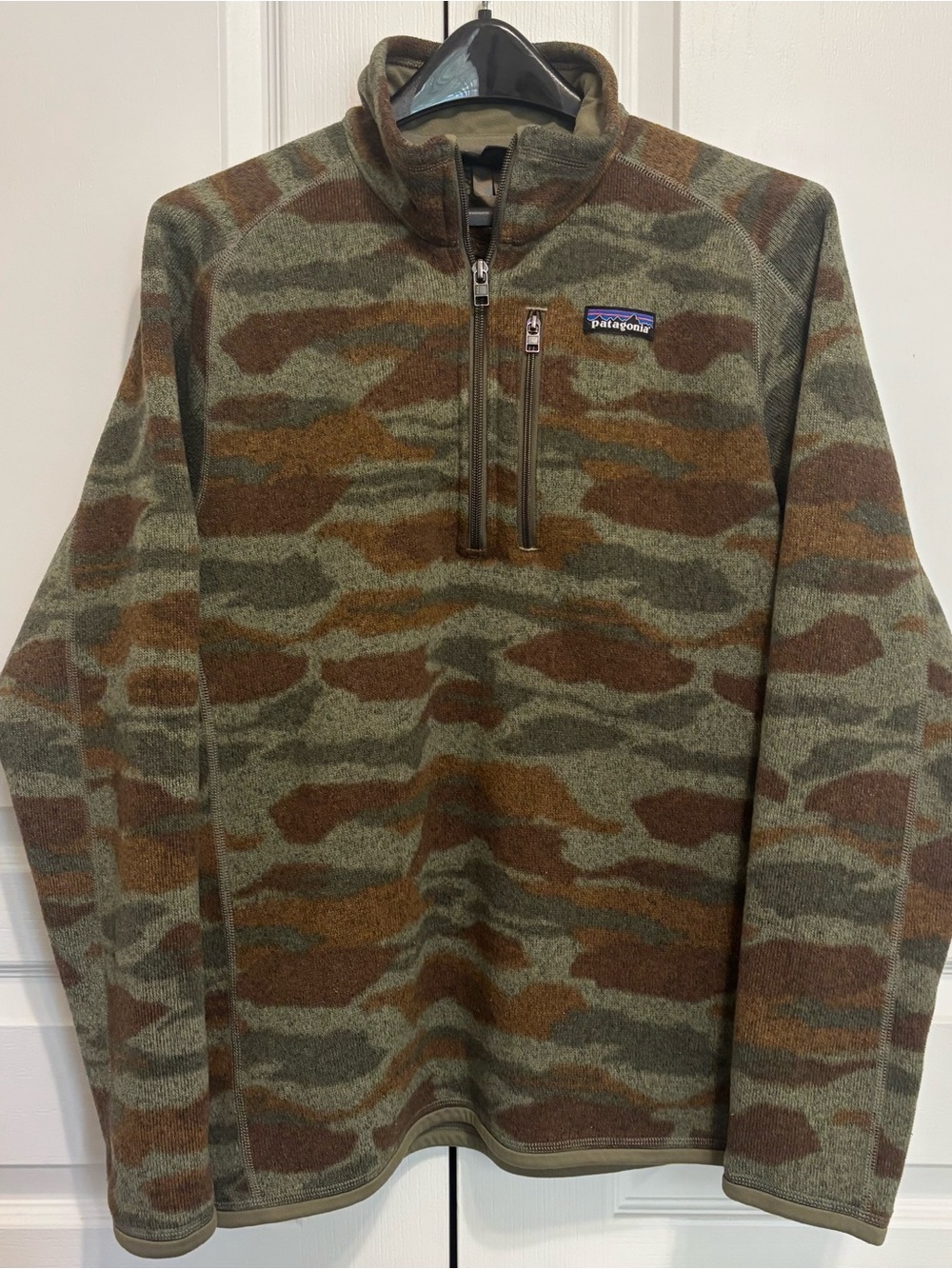 Patagonia Men’s Camo Zip-Up Fleece Pullover - Olive Green & Brown